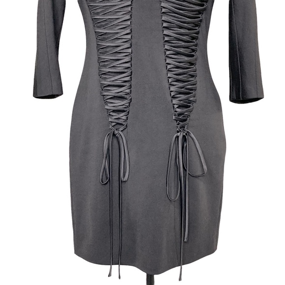 Robert Rodriguez Black fitted Bustier Style Dress w/Double Row Satin Laces - Picture 5 of 13